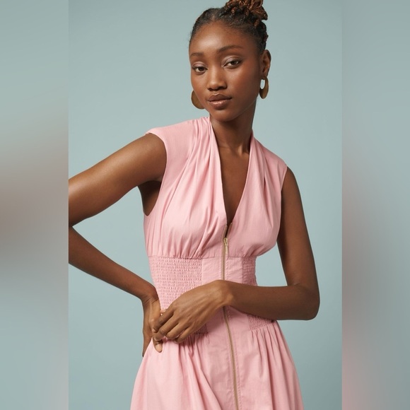 The Tommie Cap-Sleeve Smocked Front-Zip Shirt Dress - Picture 2 of 7